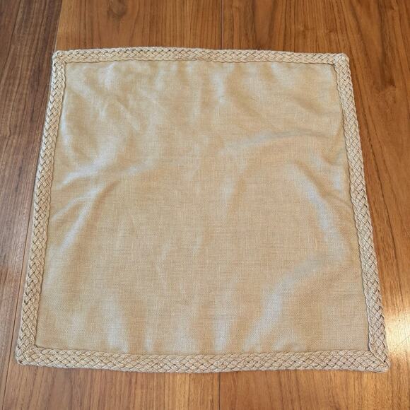 Pottery Barn Linen Pillow Cover Tan Jute Braided Trim Zip 20” Square Burlap NWOT - Picture 1 of 11